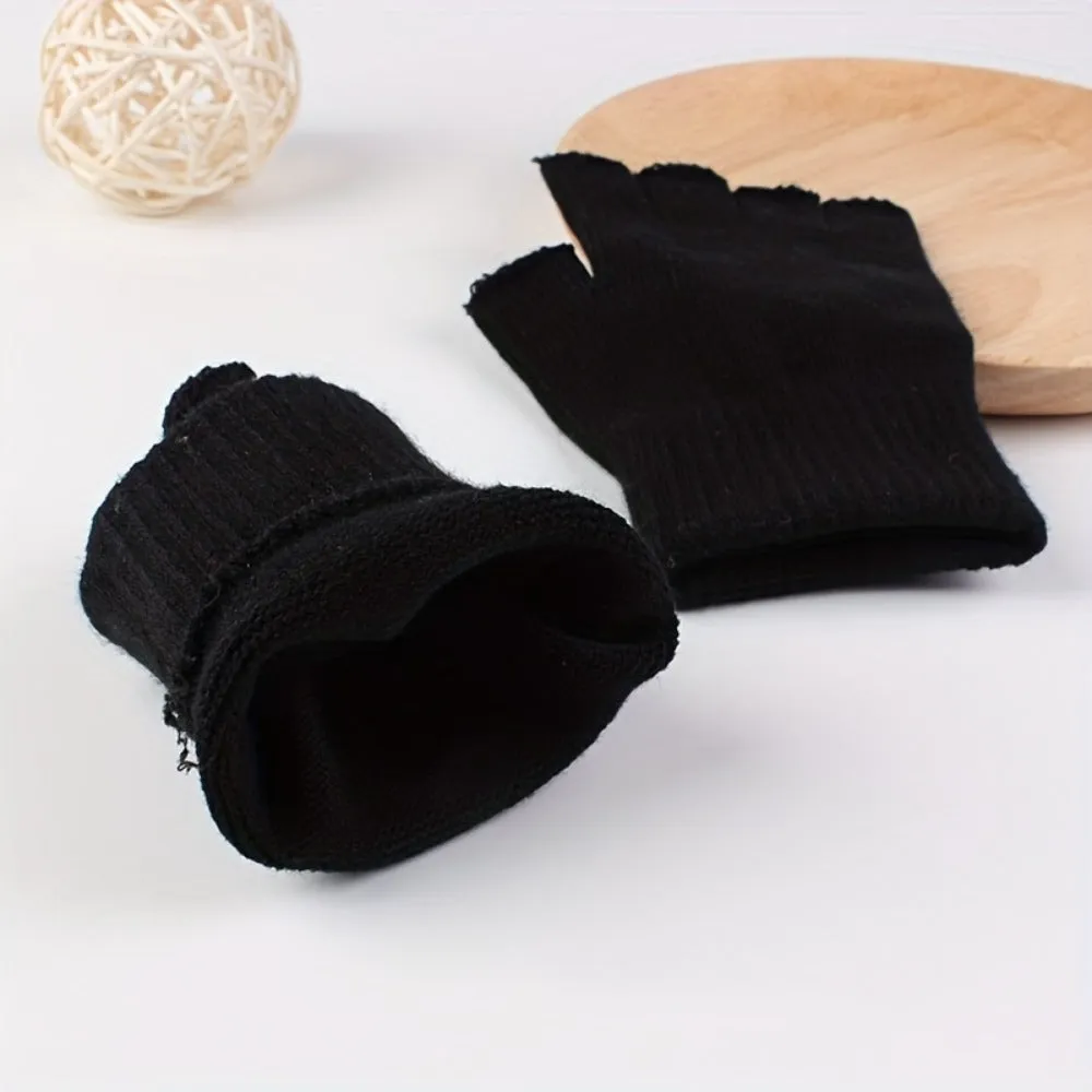 1 Pair of Cozy Thermal Half Finger Knit Gloves for Women - Cycling Gloves with Warmth, Durability, and Grip - Perfect for Cold Weather Riding