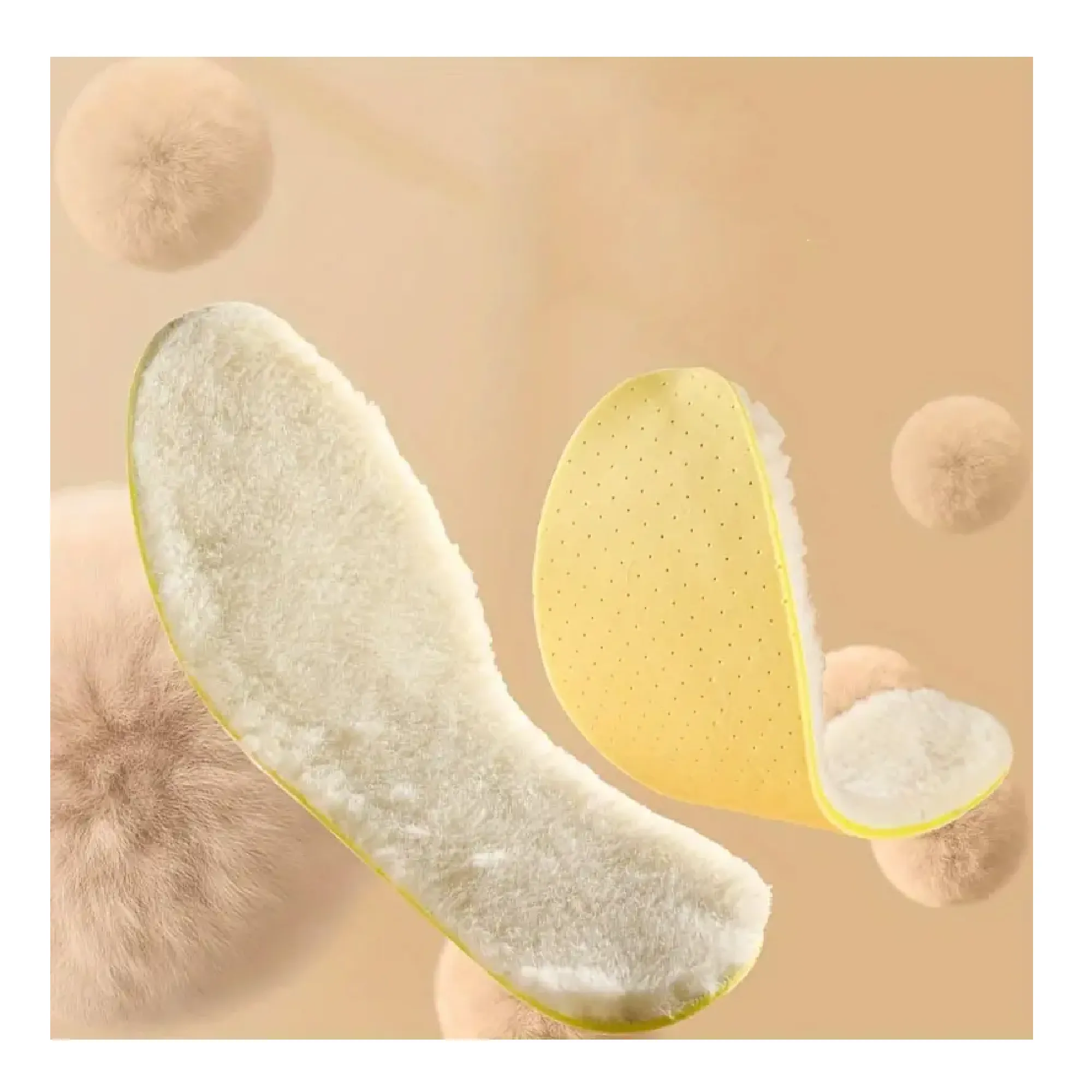 1Pair Thickened Latex Wool Warm Insoles For Winter - Breathable Anti-Odor Sweat-Absorbing Insoles