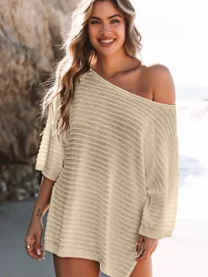 Apricot Ribbed Knit One-Shoulder Tee