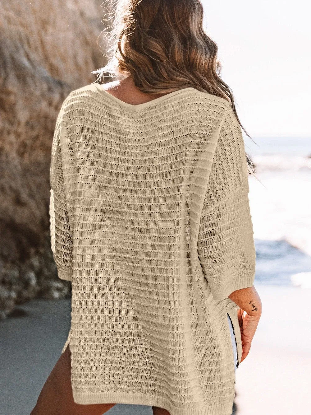 Apricot Ribbed Knit One-Shoulder Tee