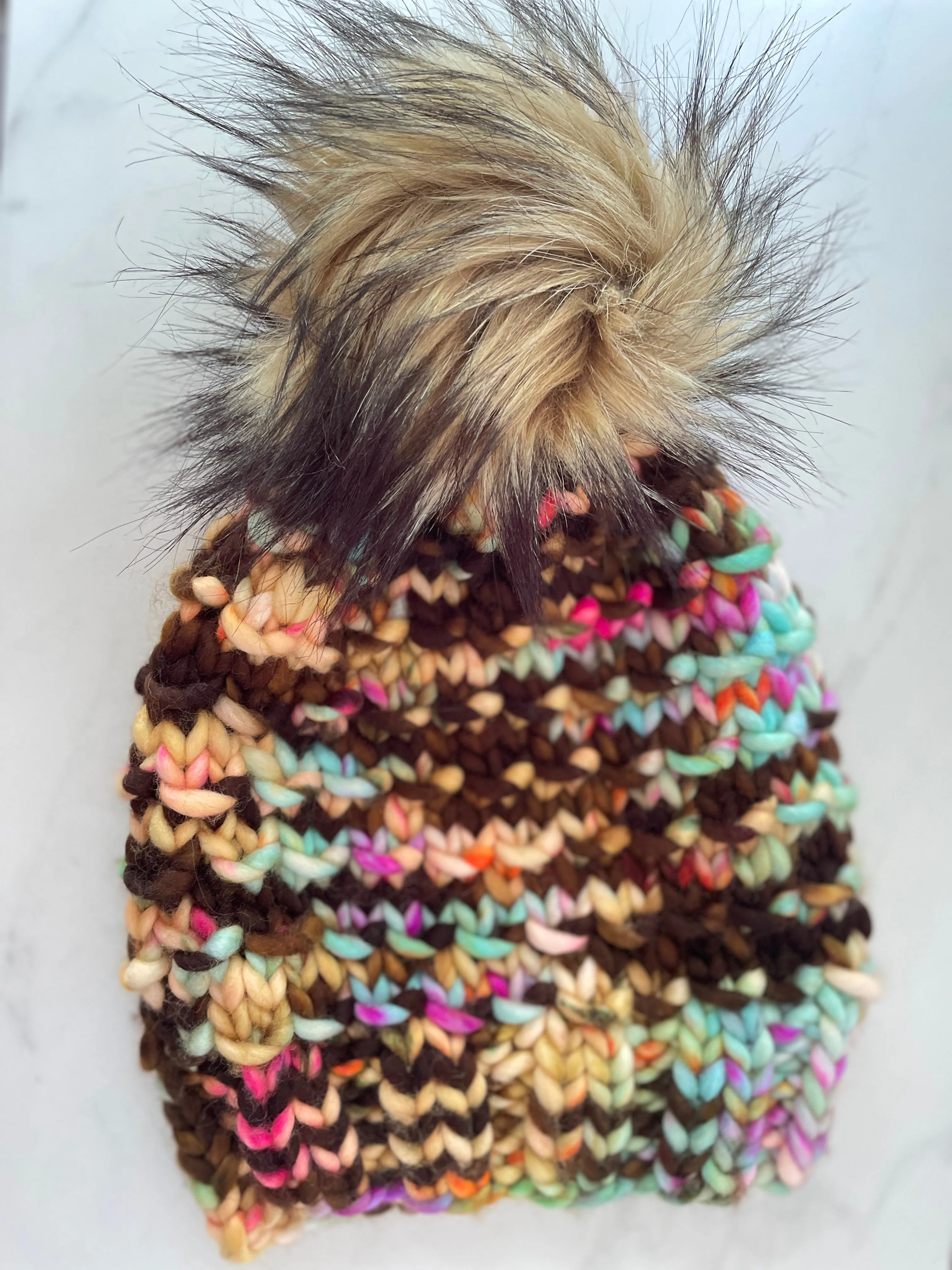 Bamboo Beanie in Beetle with Grizzly Pom