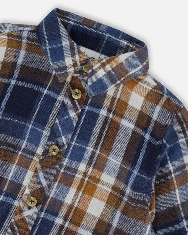 Blue & Brown Plaid Button Down Shirt