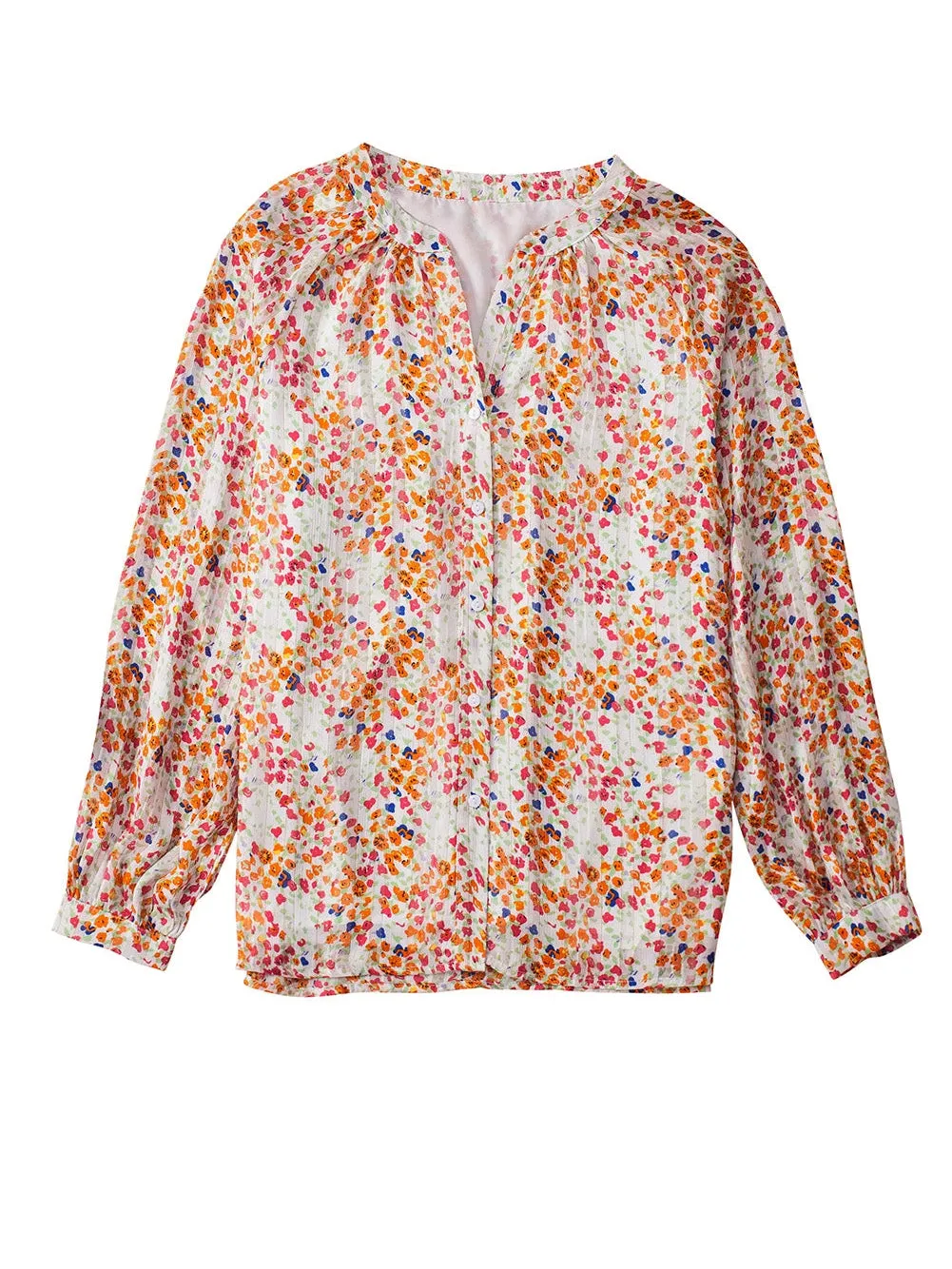 Bohemian Blossom V-Neck Button-Up Blouse