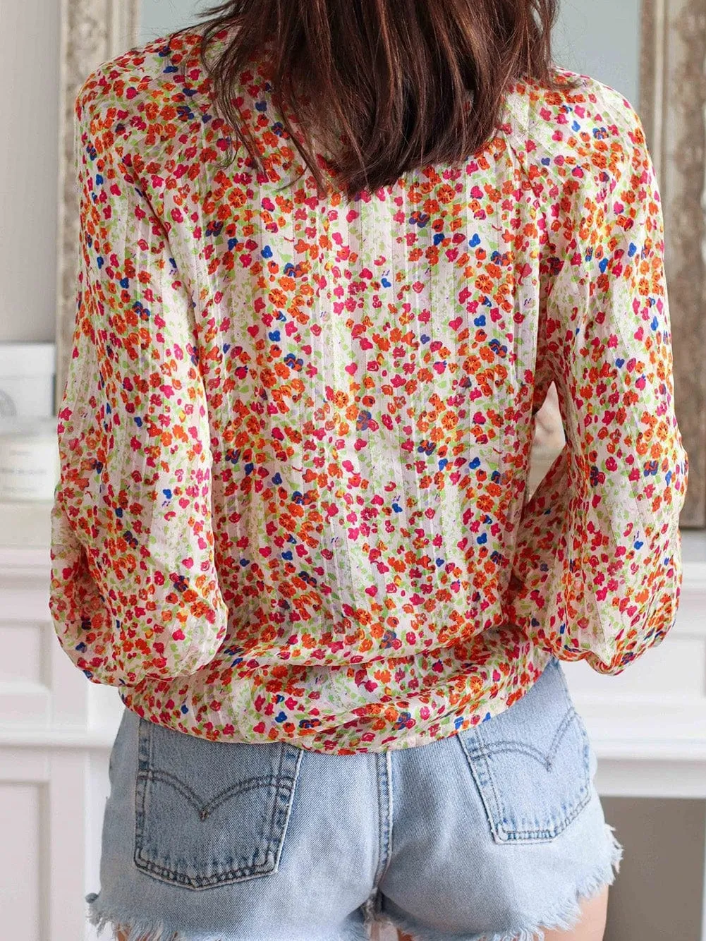 Bohemian Blossom V-Neck Button-Up Blouse