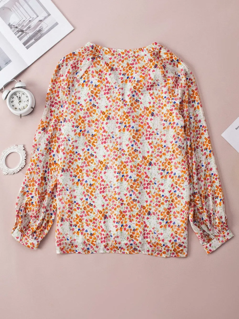 Bohemian Blossom V-Neck Button-Up Blouse