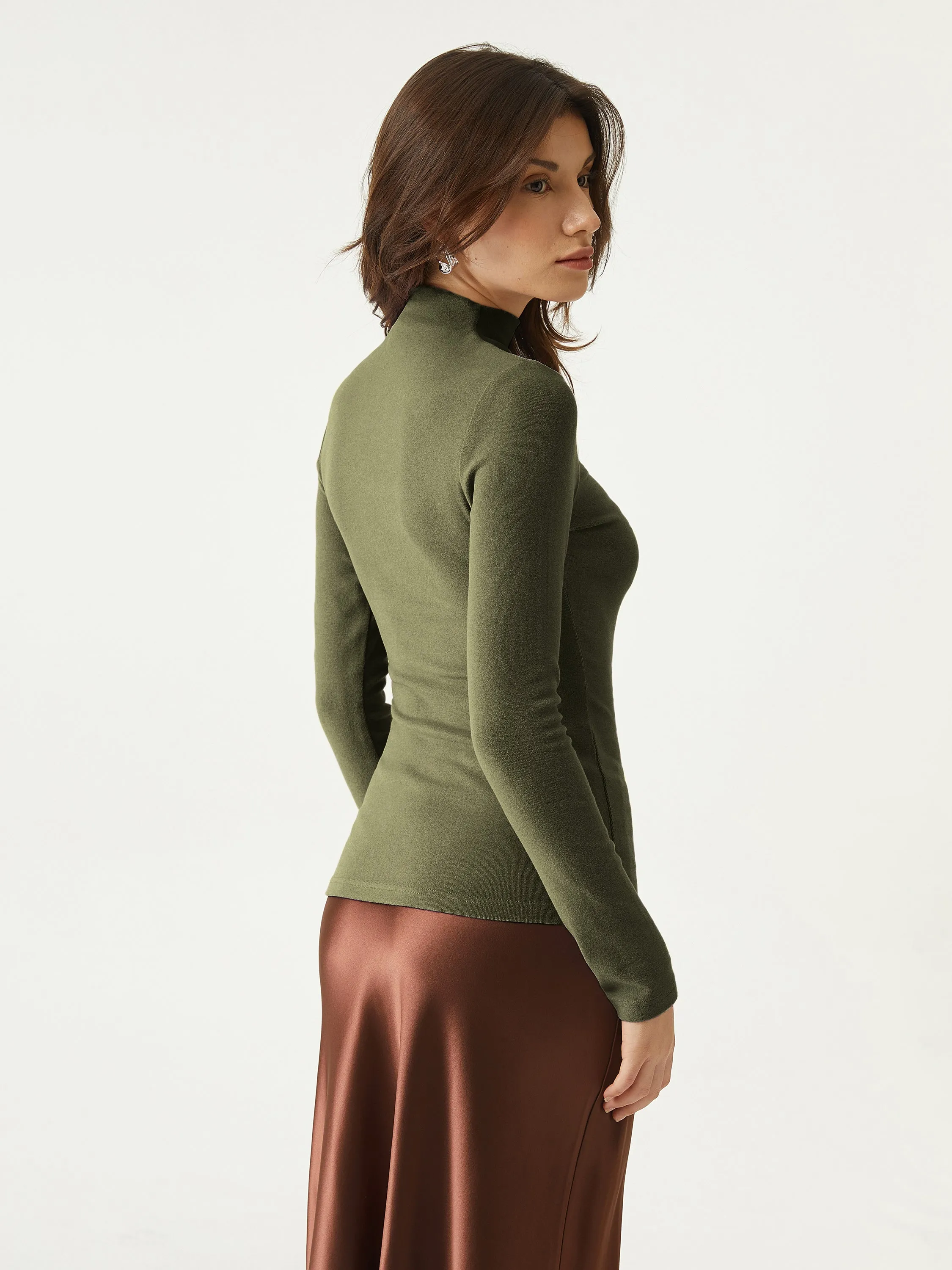 Brushed Mock Neck Top-Hip Length