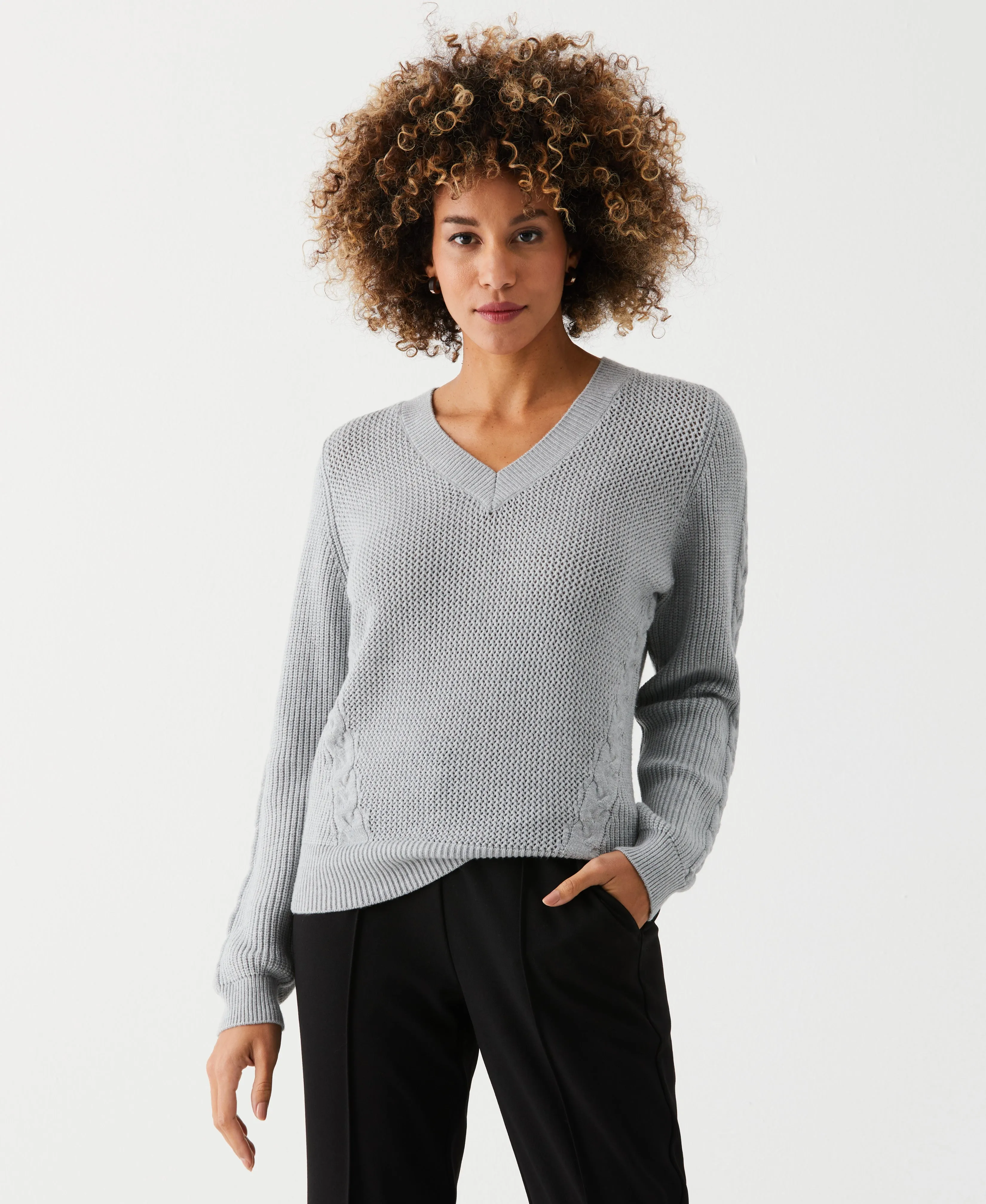 Cable Knit V-Neck Sweater