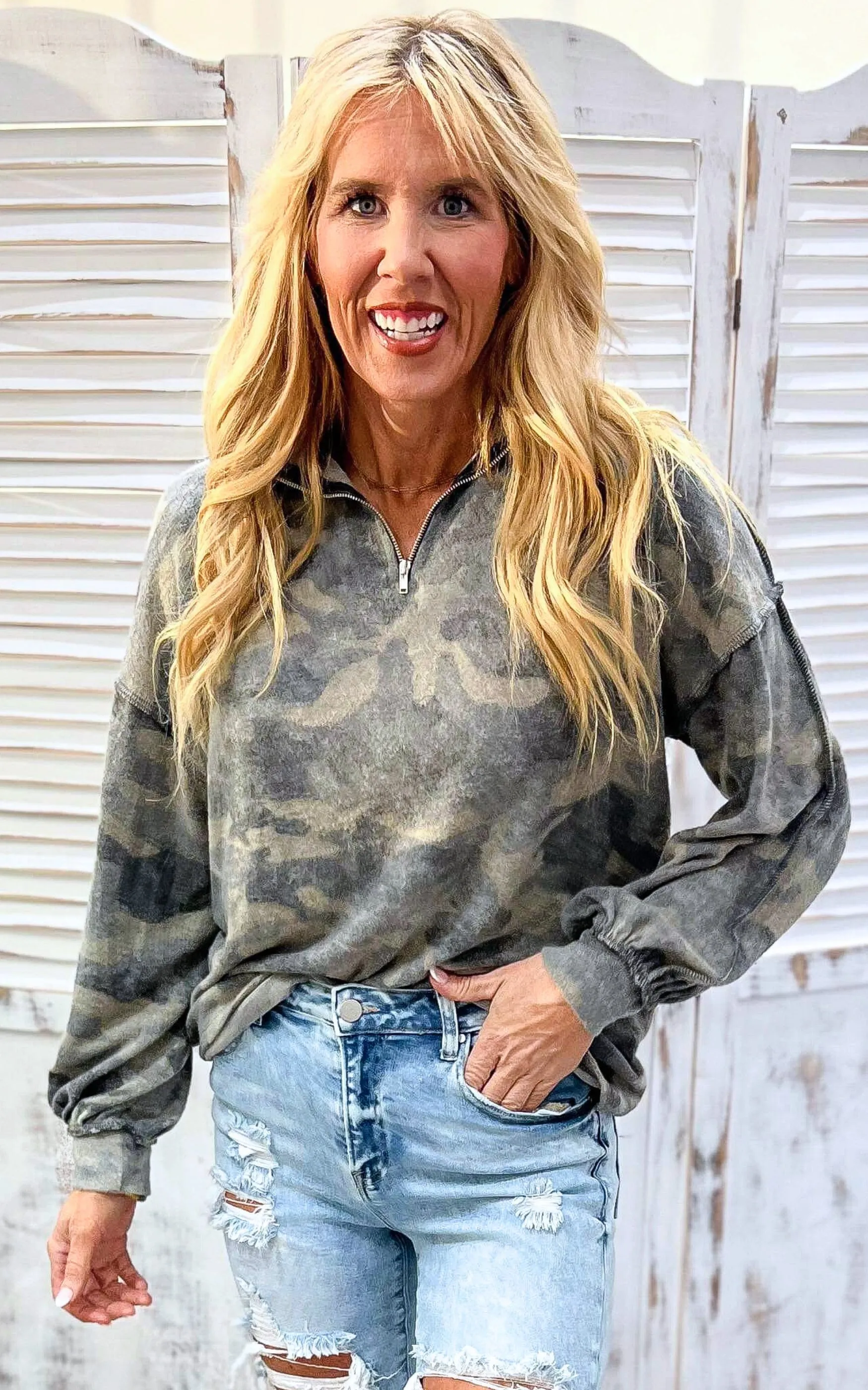 Camo Mock Neck Top - Final Sale