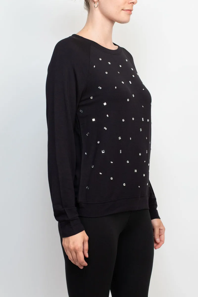 Carmen Marc Valvo Crew Neck long Sleeve Elastic Cuff’s Embellished Sweater