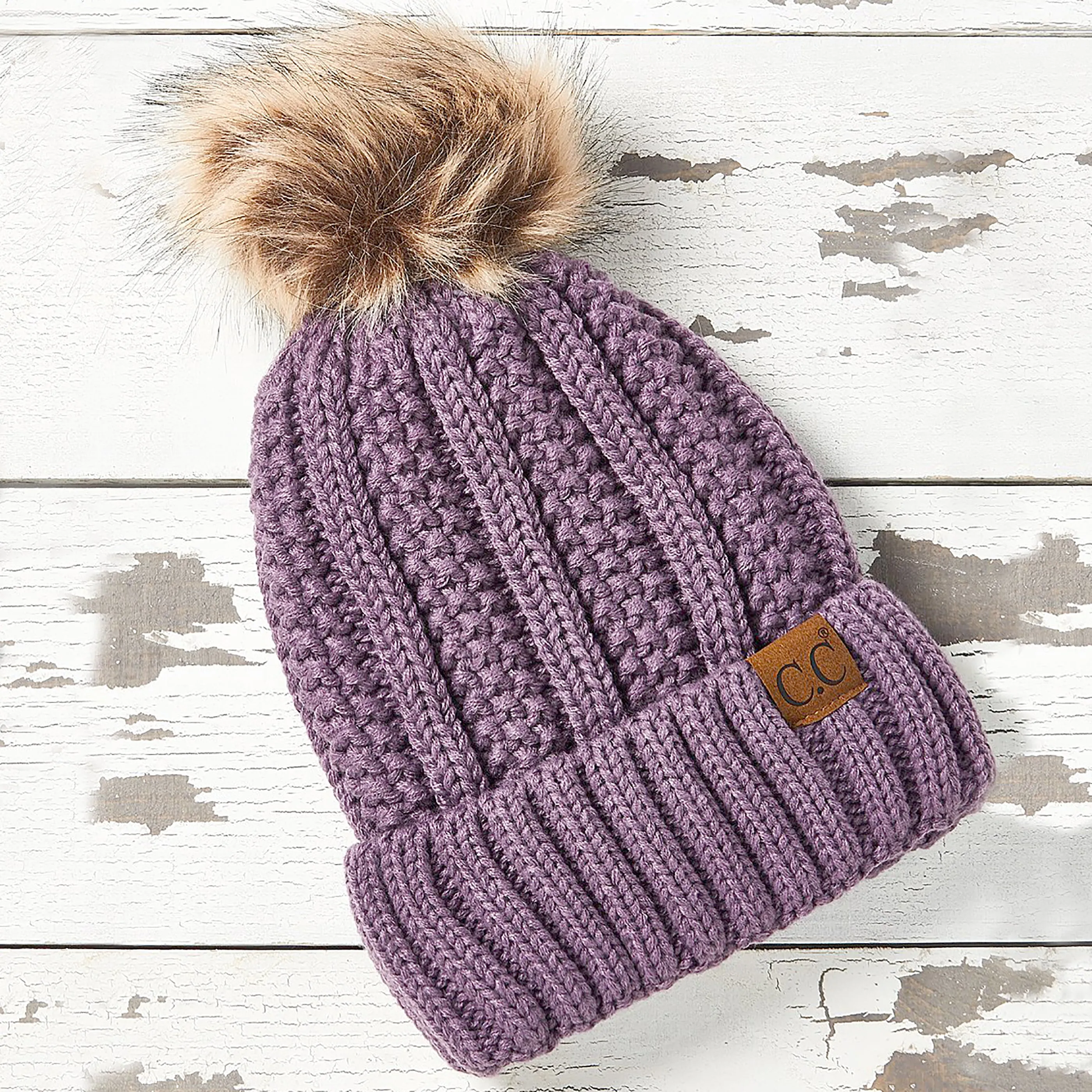 CC Fleece Lined - Cable Knit Pom Beanie