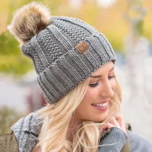 CC Fleece Lined - Cable Knit Pom Beanie