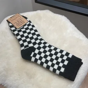 Checked Cosy Socks - Black & White