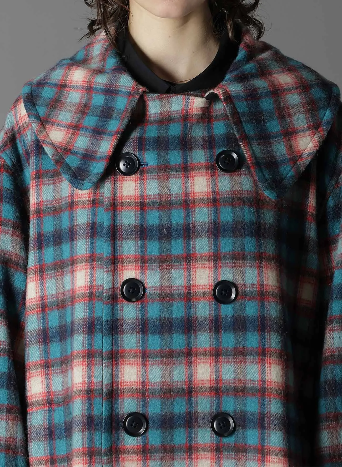 CHECKED SHAGGY WOOL TRUNCATED TRENCH COAT