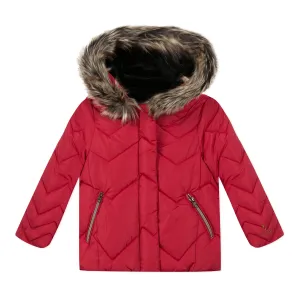 Coated Faux-Fur Lightweight Puffer Jacket