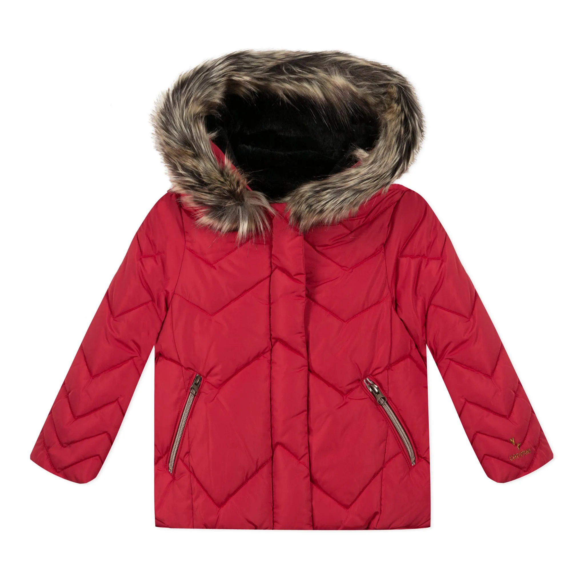 Coated Faux-Fur Lightweight Puffer Jacket