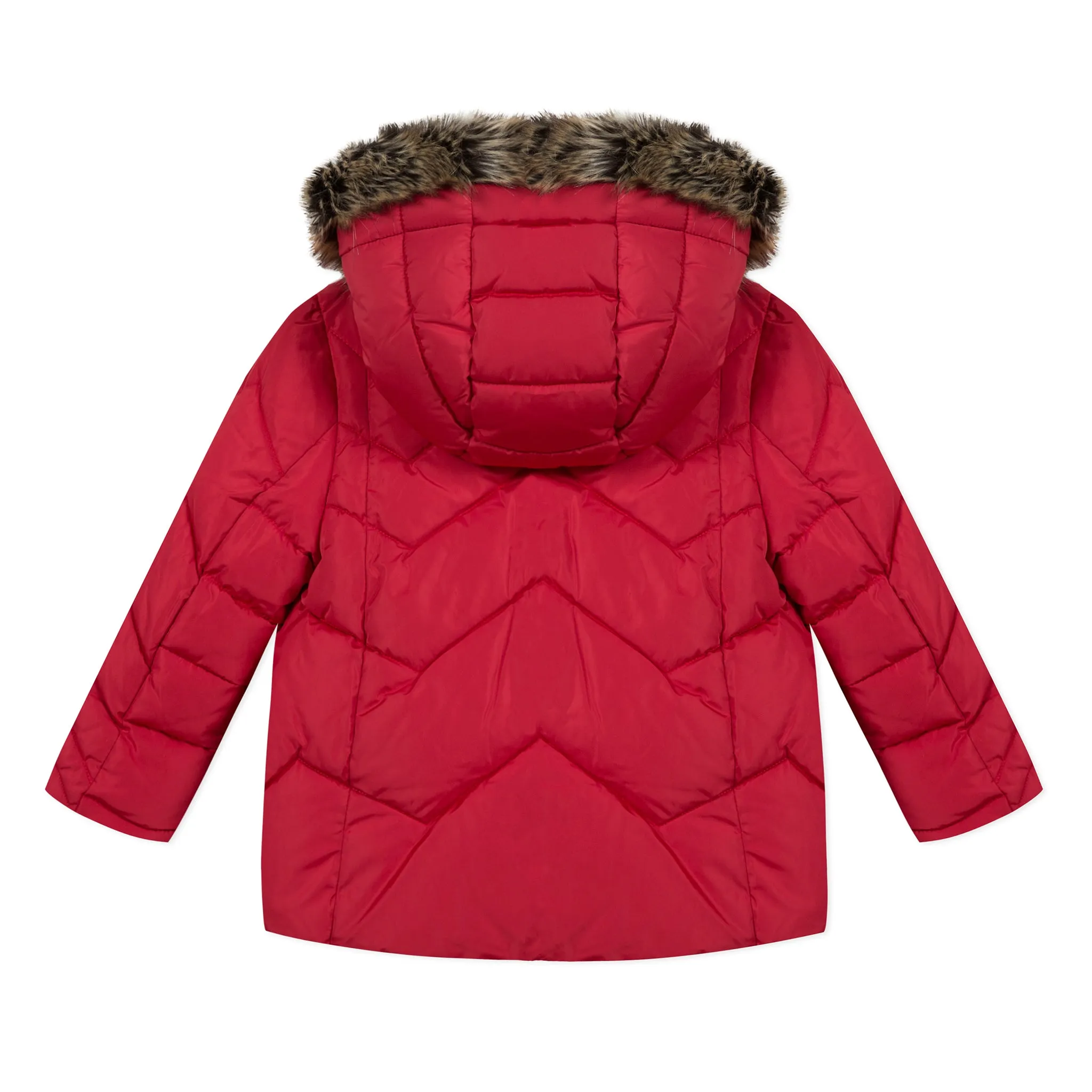 Coated Faux-Fur Lightweight Puffer Jacket