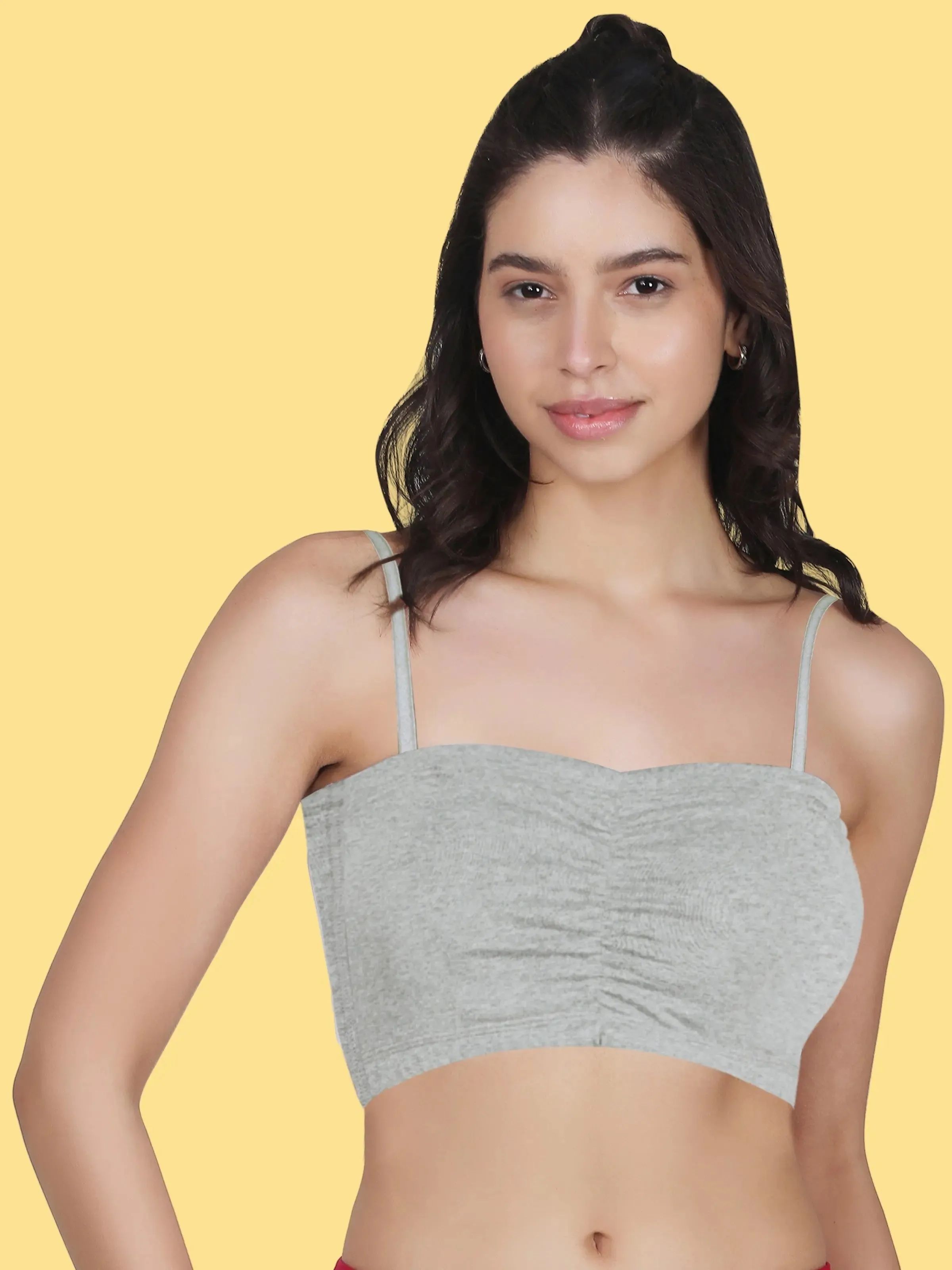 Cotton Strapless Tube Bra For Womens| Bandeau Bra With Removable Pads | Grey Tube Top With Straps Pack Of 1