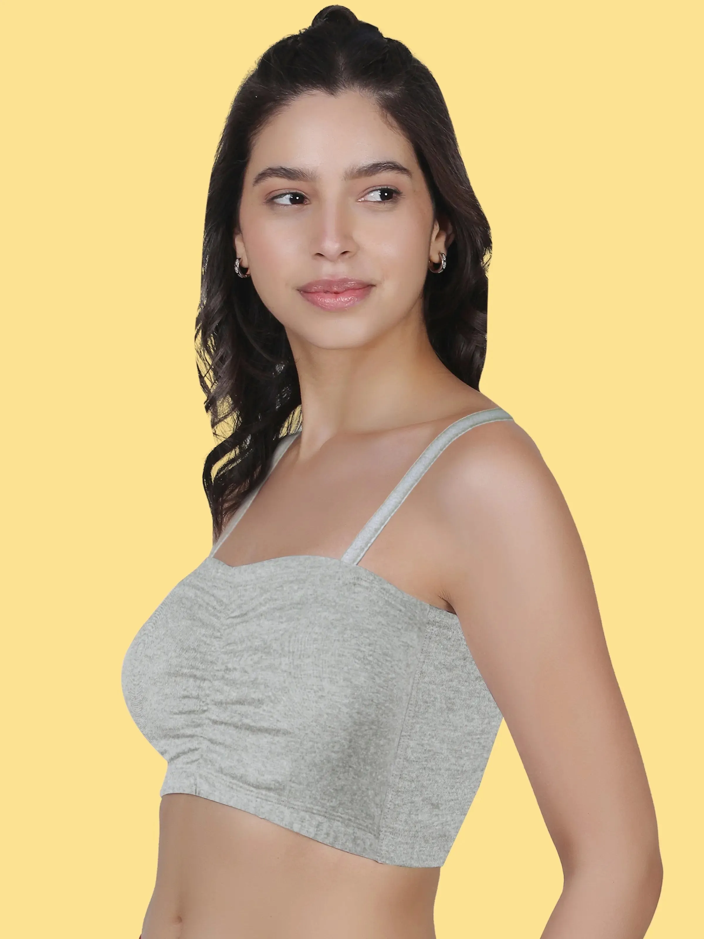 Cotton Strapless Tube Bra For Womens| Bandeau Bra With Removable Pads | Grey Tube Top With Straps Pack Of 1