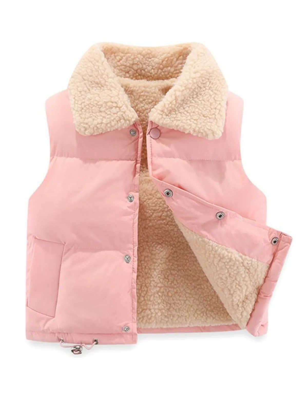 Cozy Pink Single-Breasted Fleece-Lined Thermal Vest