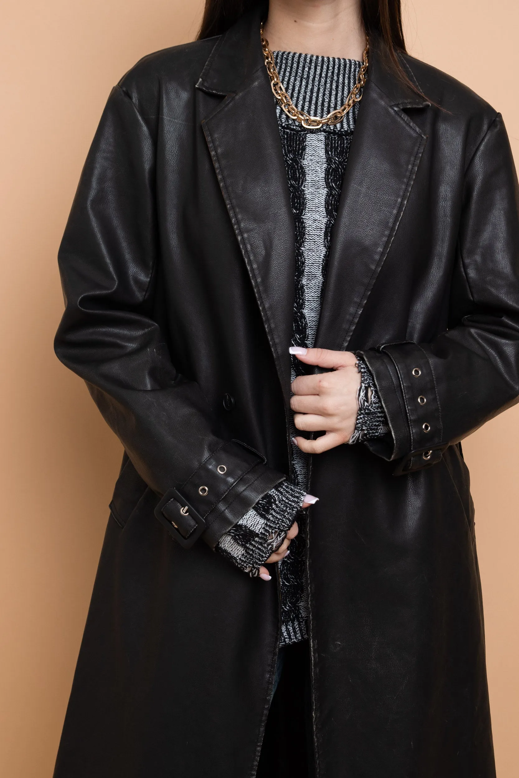 Daisy Street - Washed Black PU Trench Coat