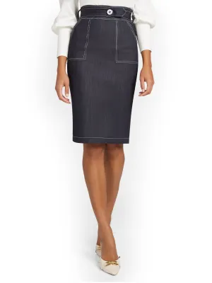 Denim Topstitch Pencil Skirt