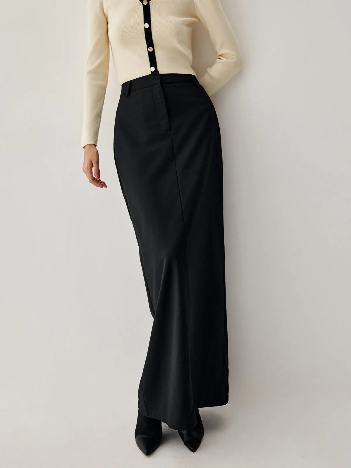 Double Pockets High Trendy Waist Maxi Skirt