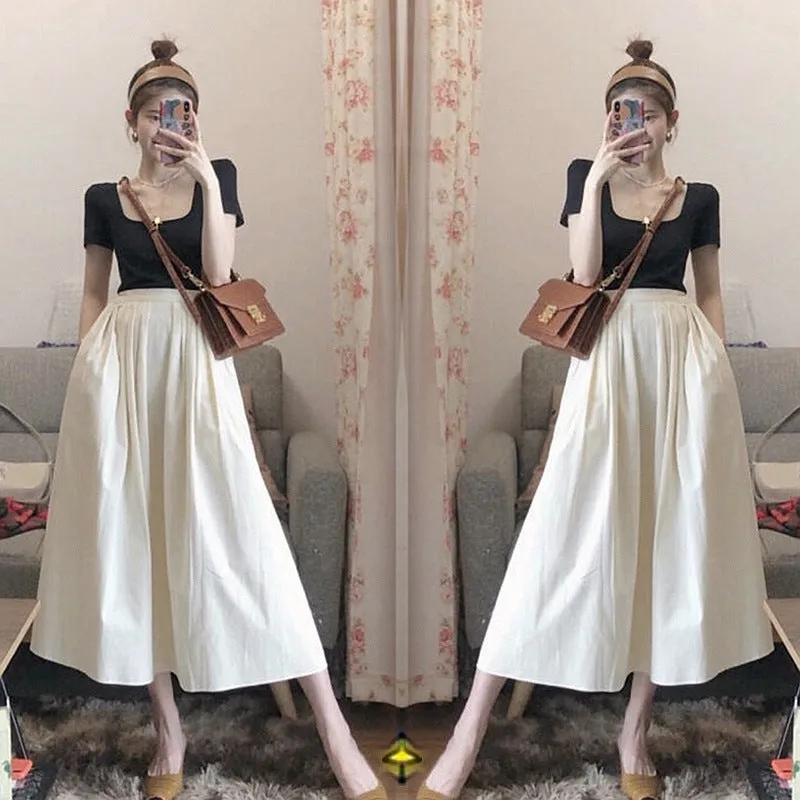 Elegant Fresh Looking Western Young Look Hong Kong Sets Women Vintage CHIC Skirt Two-Piece Trendy Skirt