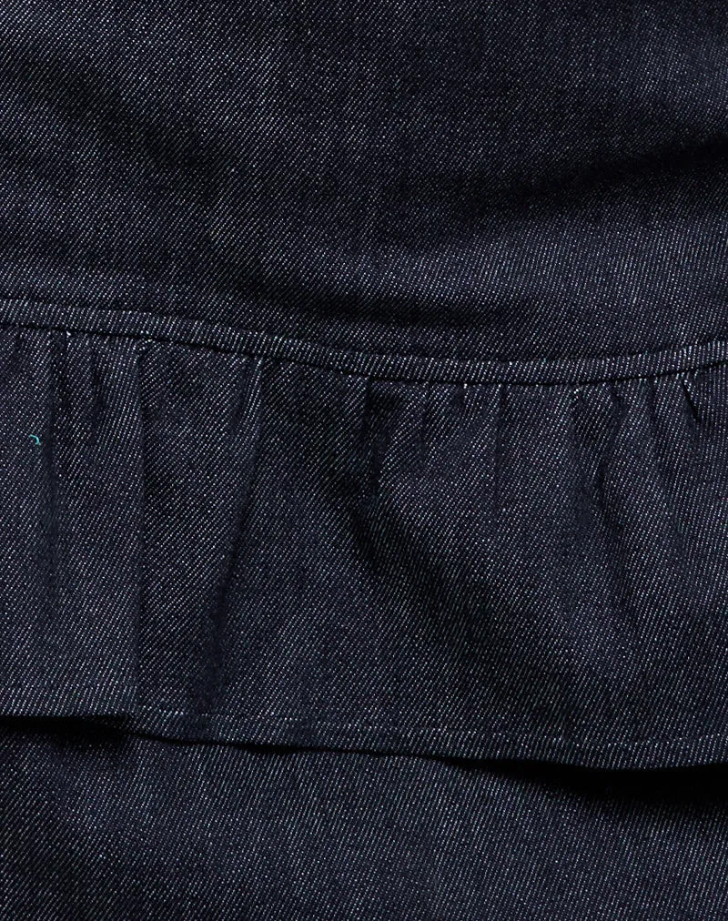 Elysa Frill Mini Skirt in Dark Indigo Denim