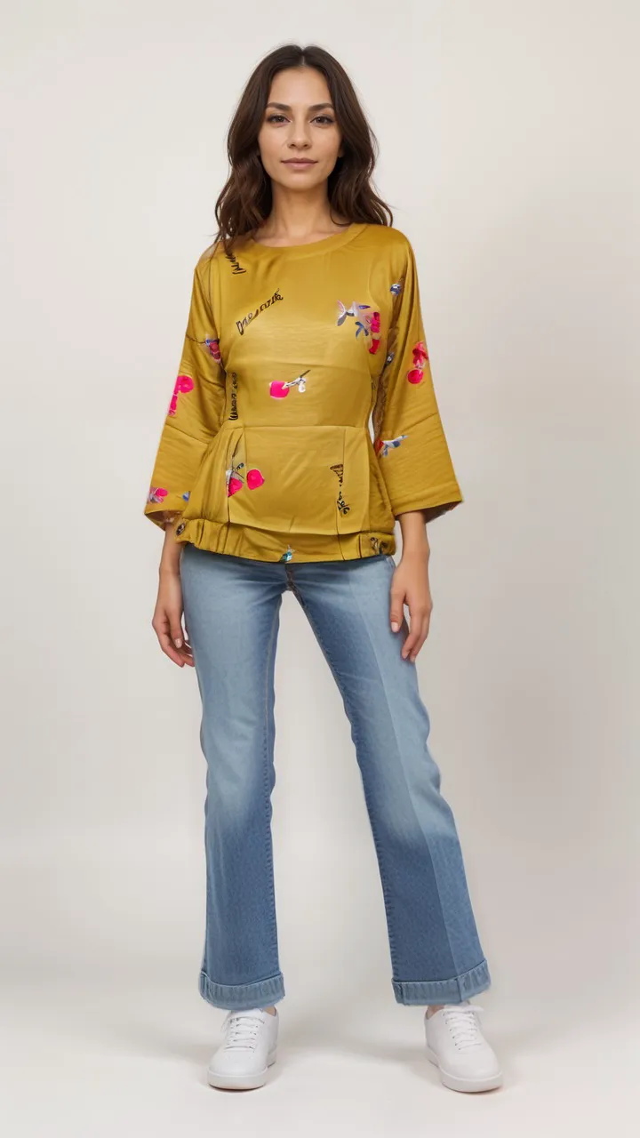 Floral Embroidery With Fonts Top | Women