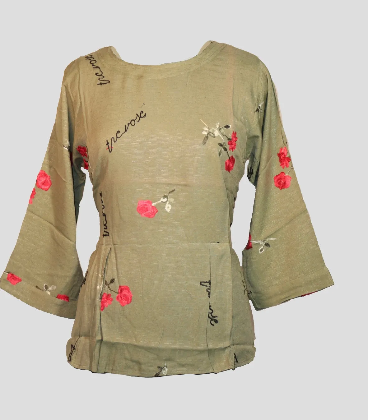 Floral Embroidery With Fonts Top | Women