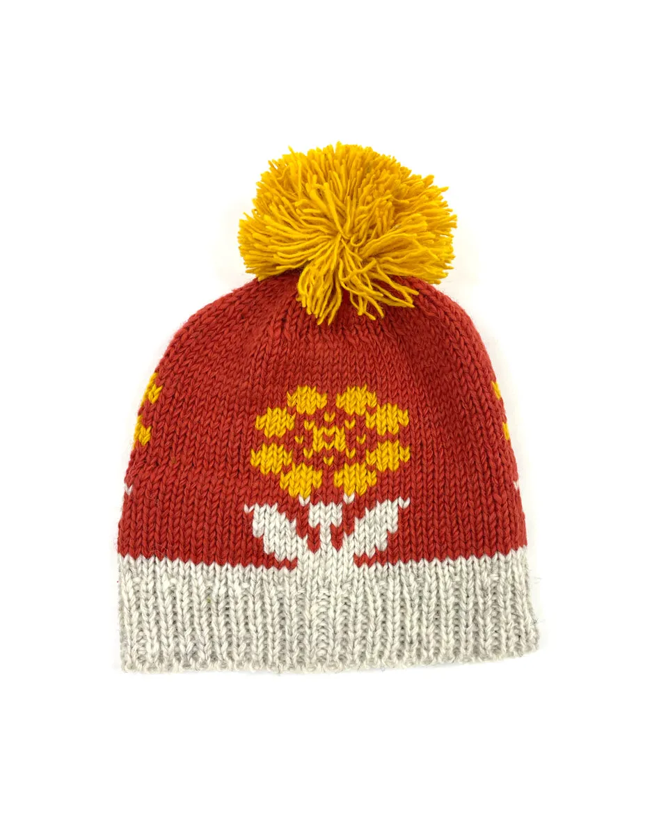 Flower Beanie with Pom Pom