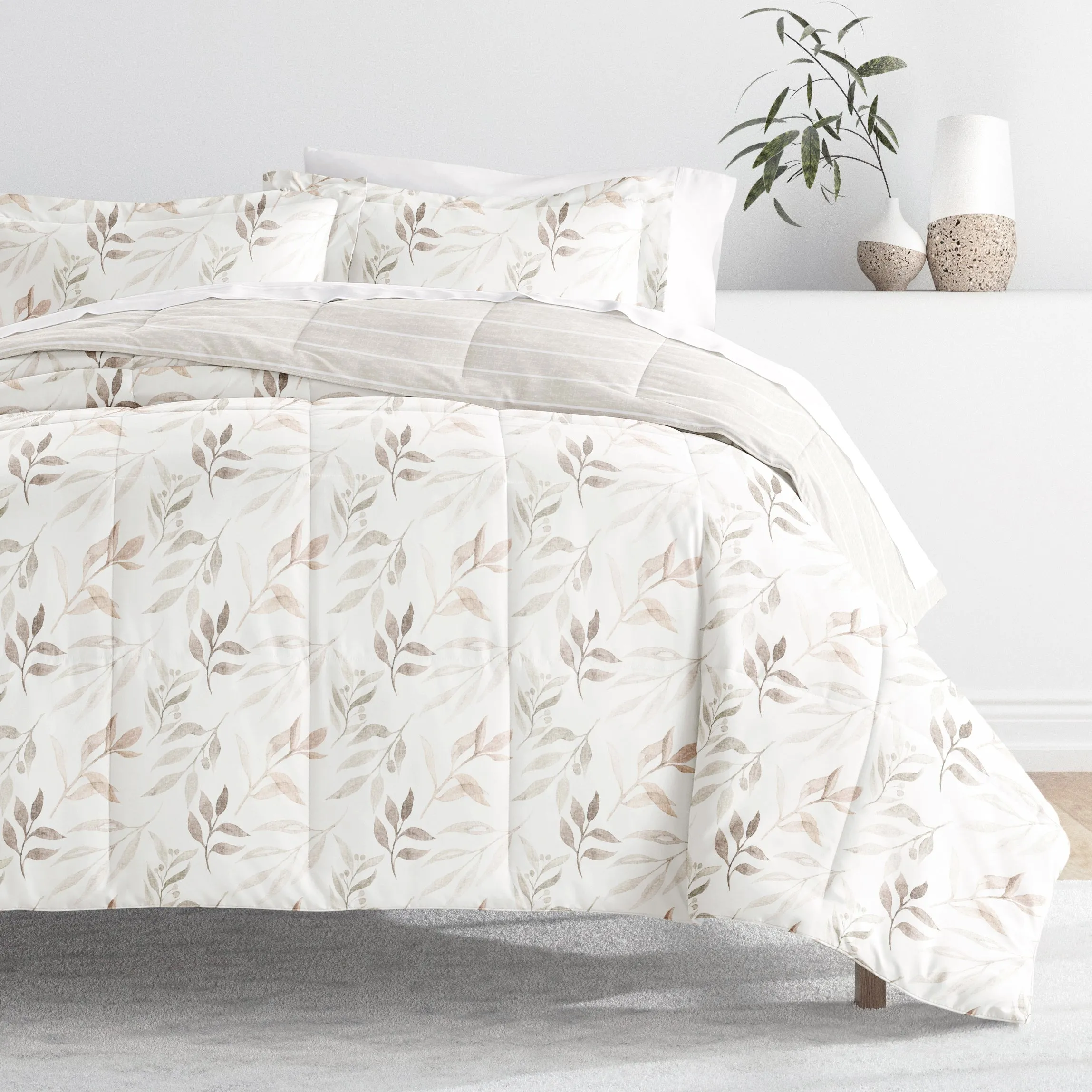 Foliage Stripe Reversible Down-Alternative Comforter Set