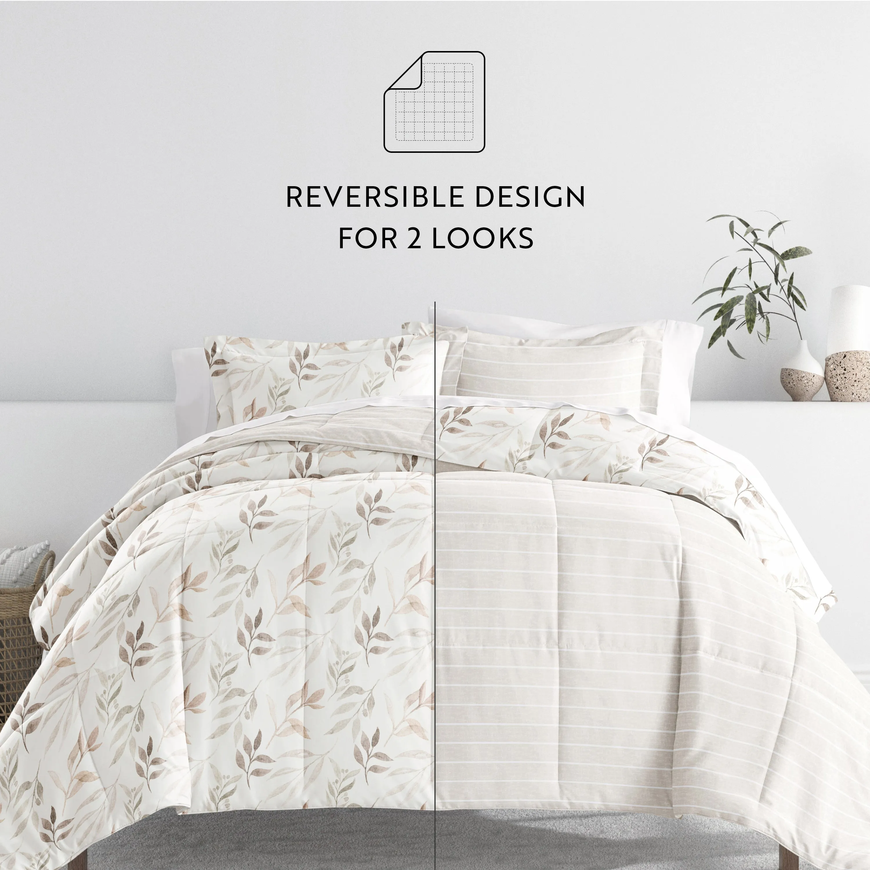 Foliage Stripe Reversible Down-Alternative Comforter Set