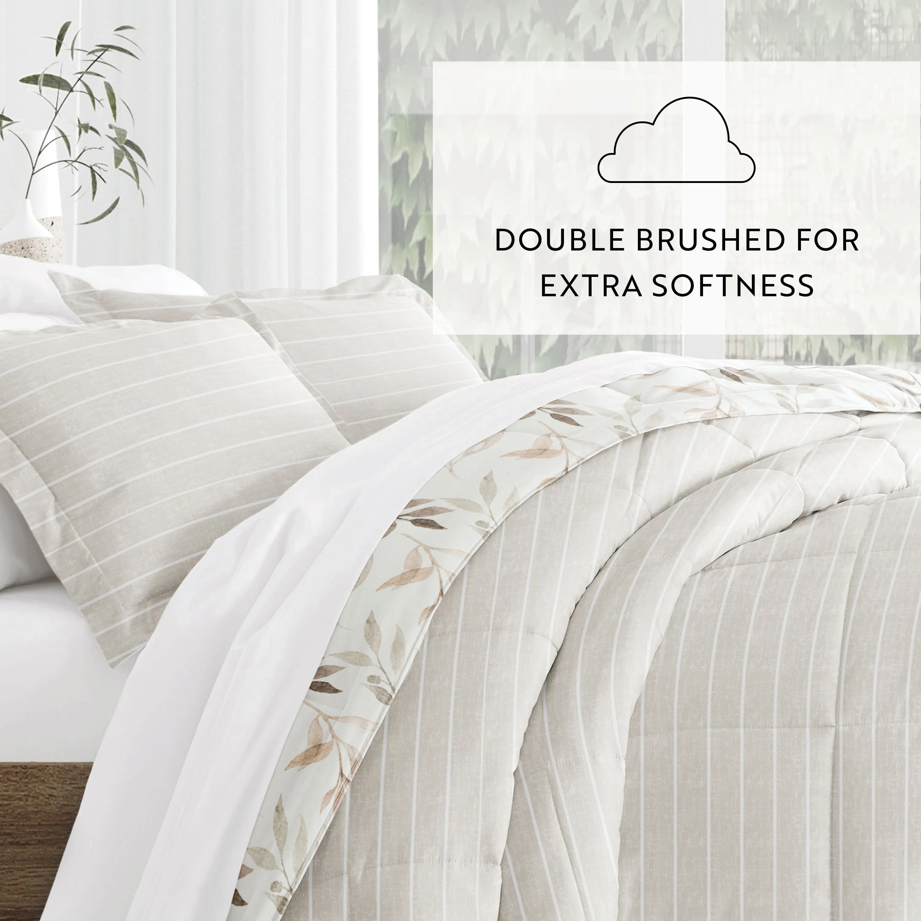 Foliage Stripe Reversible Down-Alternative Comforter Set