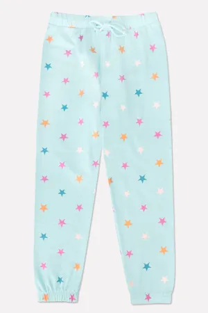 French Terry Cozy Sweatpant - Ice Mint Pink Stars