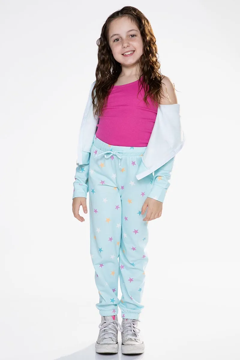 French Terry Cozy Sweatpant - Ice Mint Pink Stars