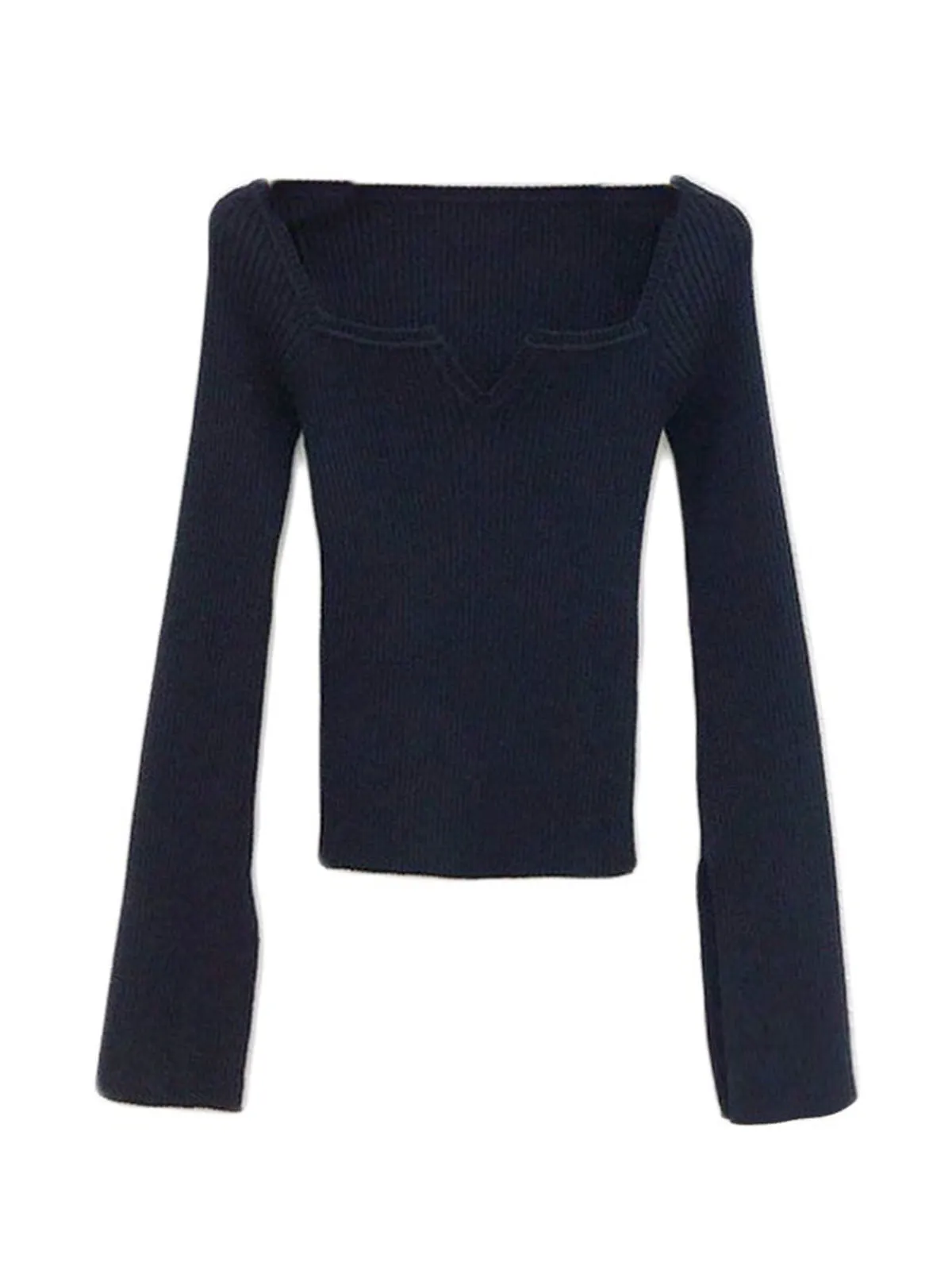 French Vintage Hepburn-Style Square Neck Sweater with Bell Sleeves - Sensual Autumn Top