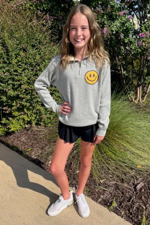 Girls Thermal 1/4 Zip Top with Smiley Sweatshirt