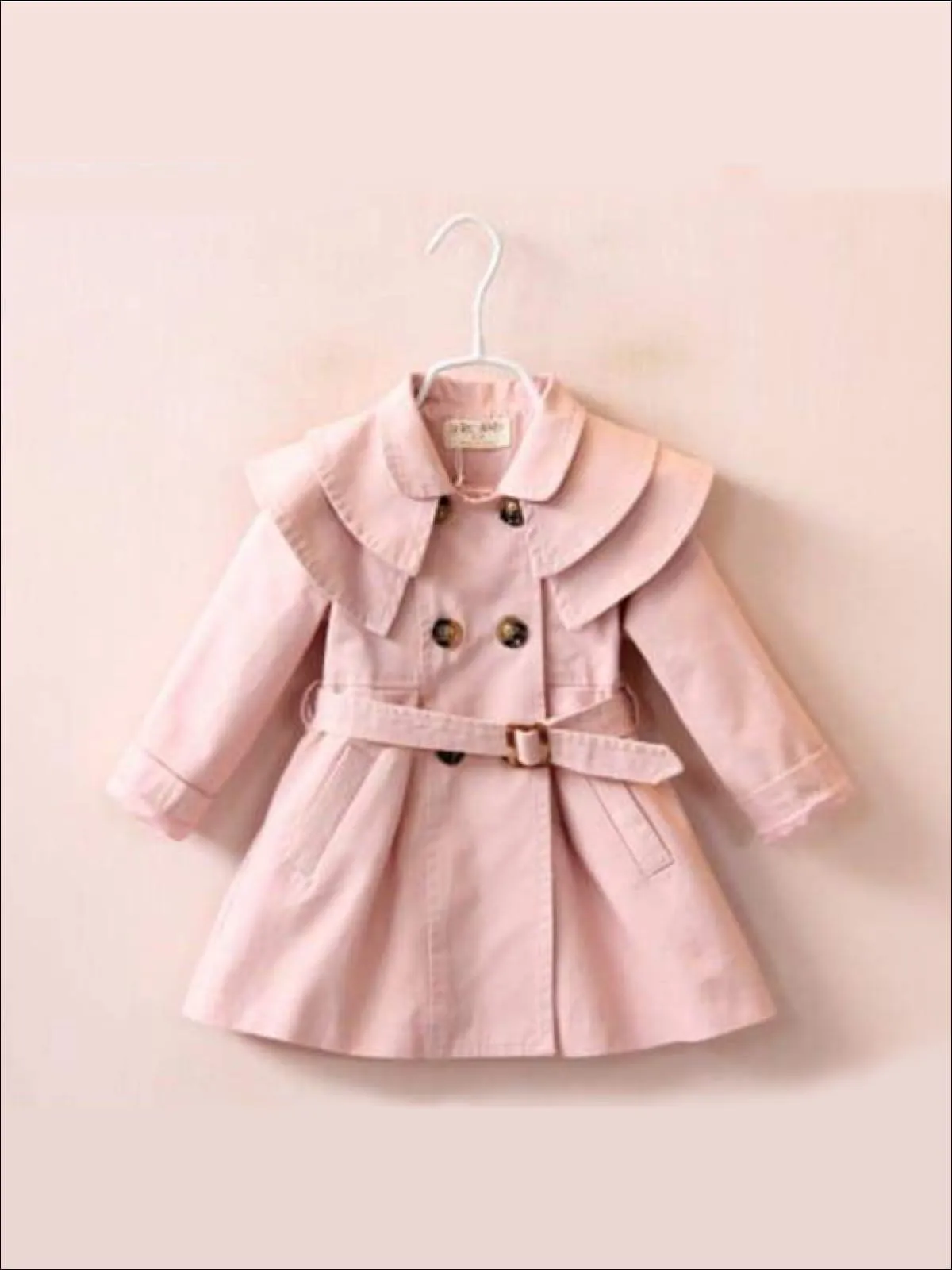 Girls Tiered Lapel Collar Trench Coat with Belt