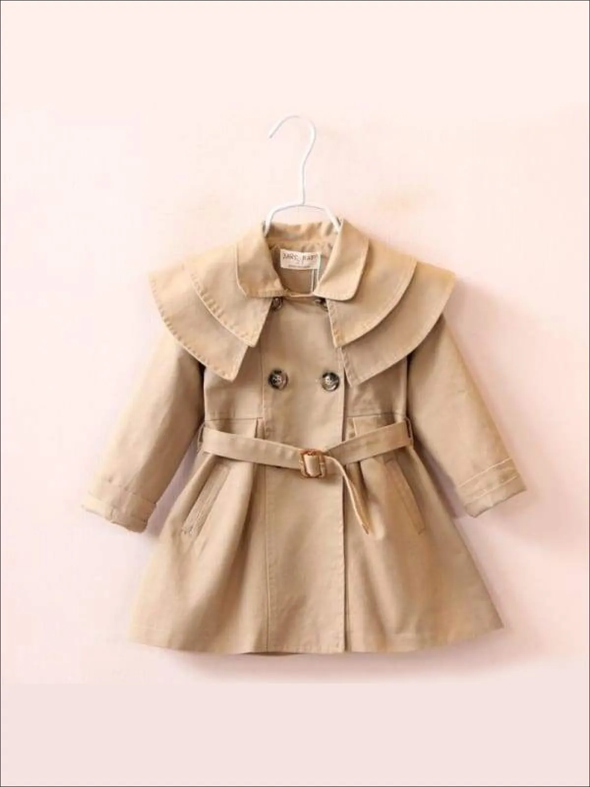 Girls Tiered Lapel Collar Trench Coat with Belt