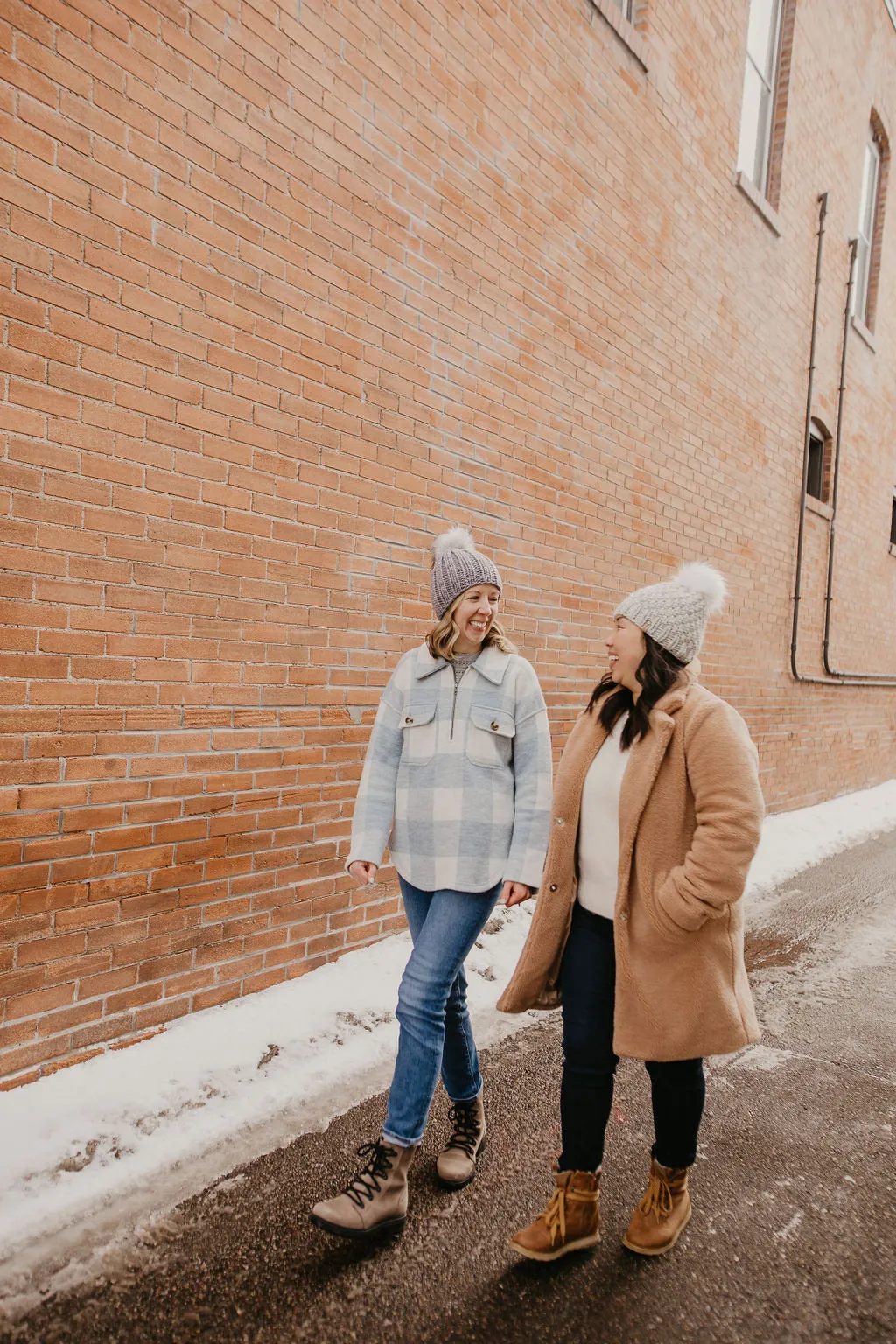 Gray Merino Wool Knit Hat with Faux Fur Pom Pom