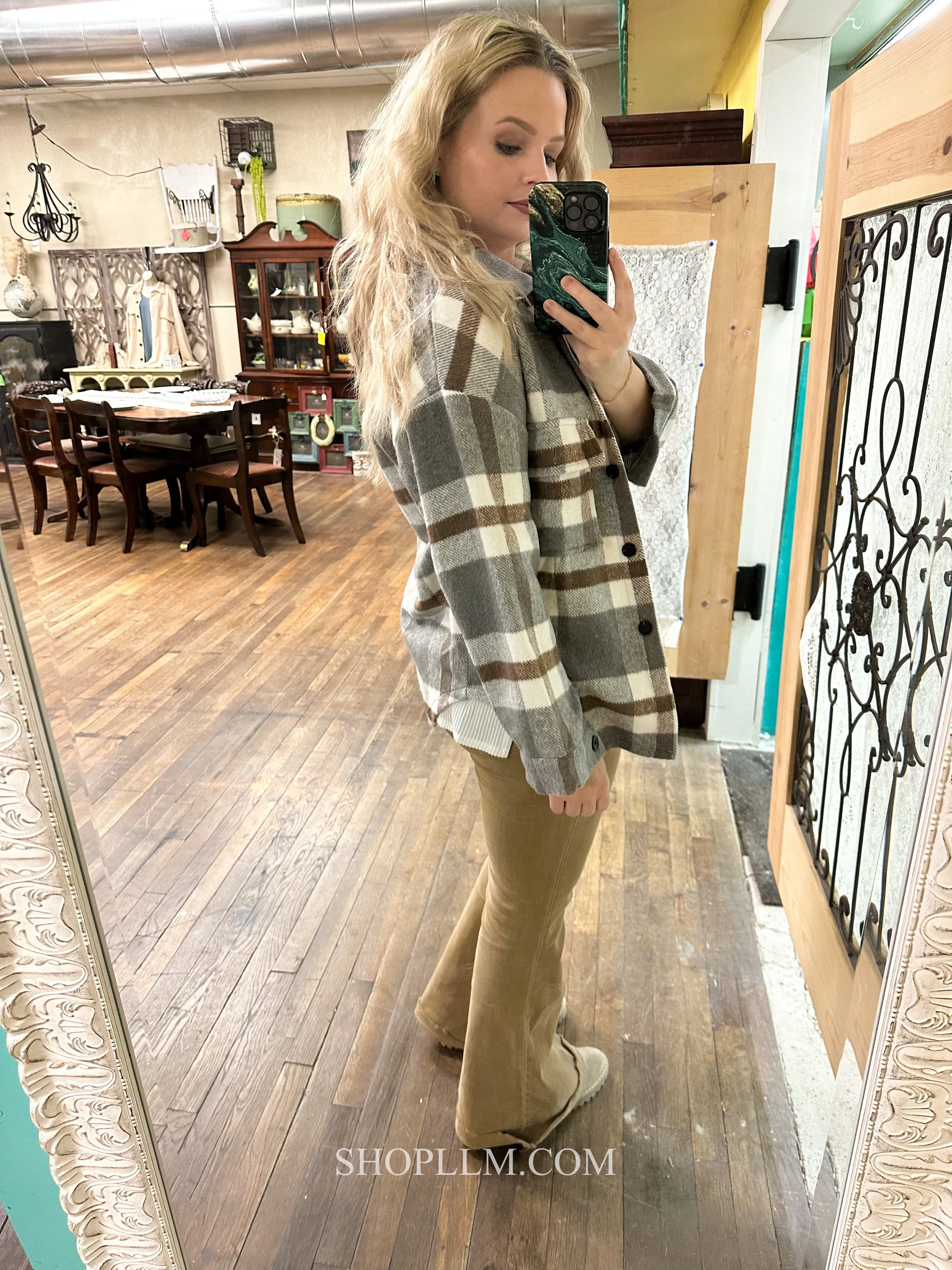 Grey Plaid Shacket Button Down