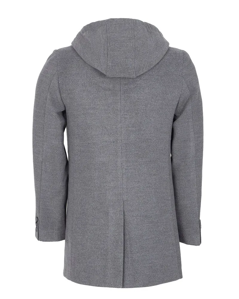 Grey Trench Coat Wool Blend Warm Overcoat With Detachable Hood