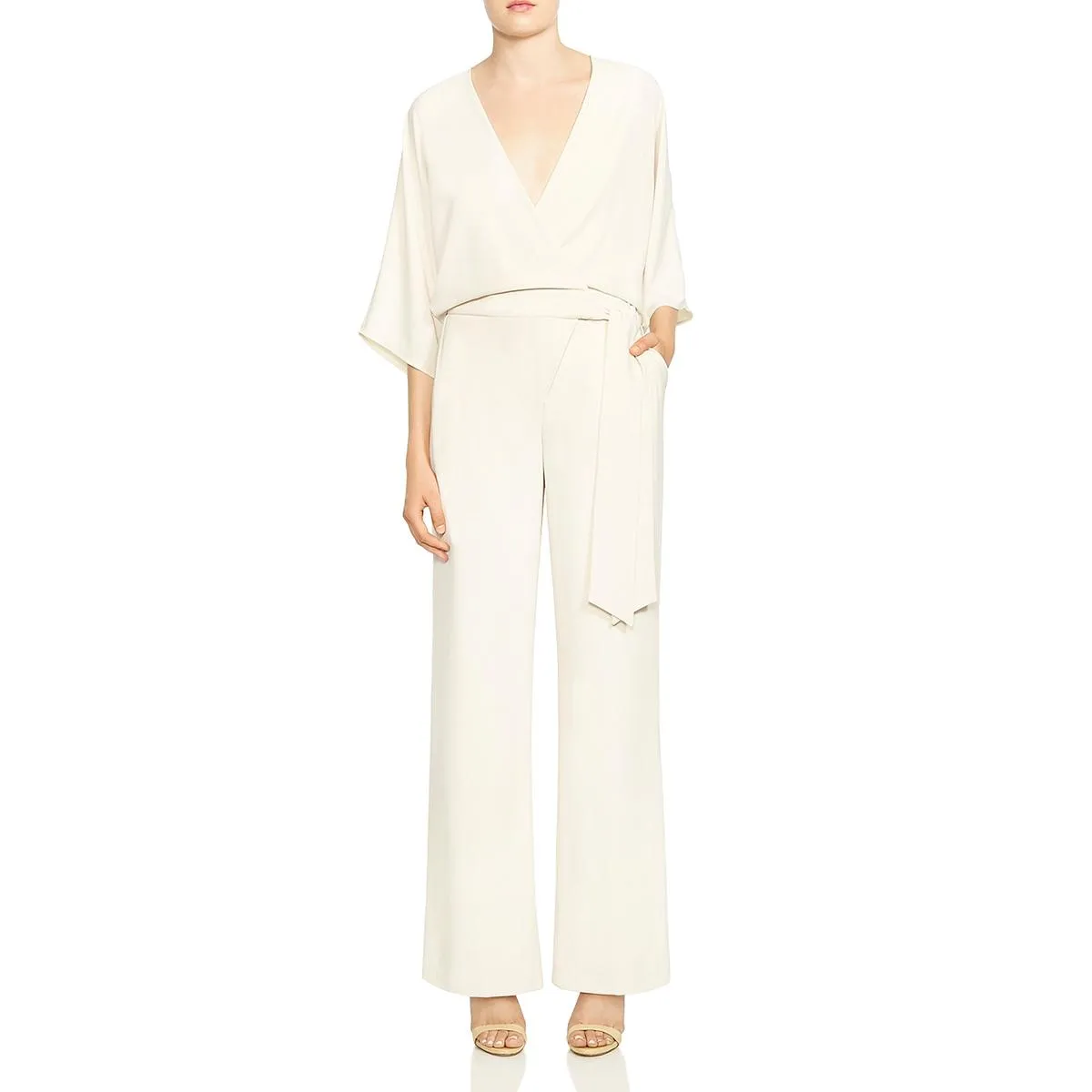 Halston Heritage Womens Wrap Wide Leg Jumpsuit