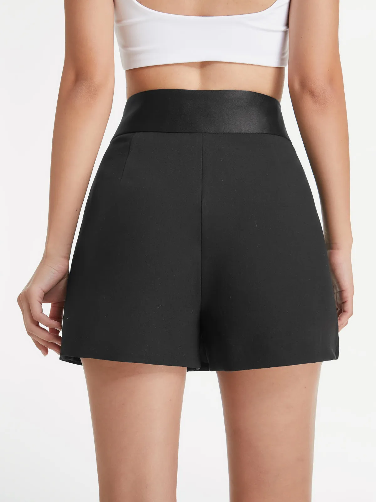 High Waisted Satin Trendy Band Mini Skort