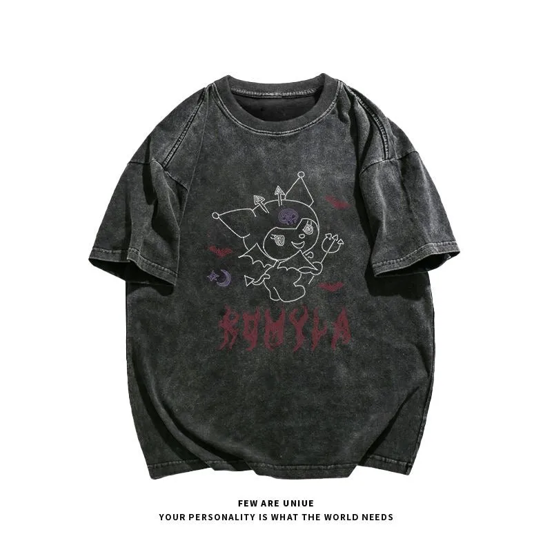 Kuromi Water-Washed Vintage Short-Sleeve Shirt