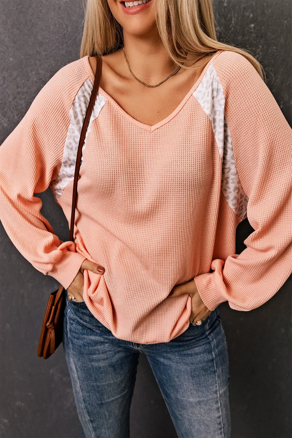 Leopard Colorblock Raglan Sleeve Top