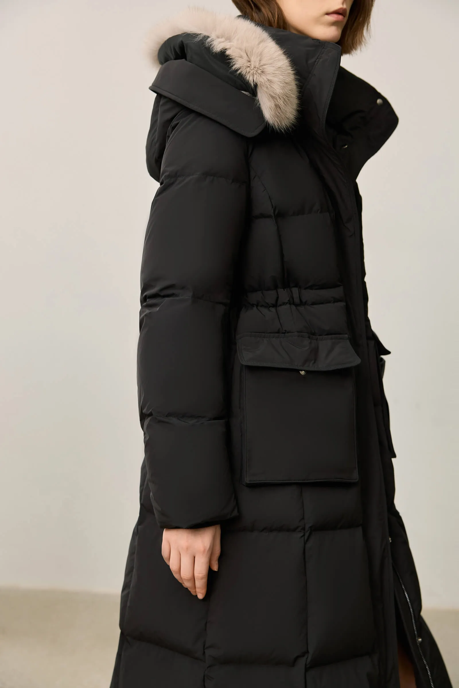 LILY Loose-Fit Down Jacket with Fox Fur Trim