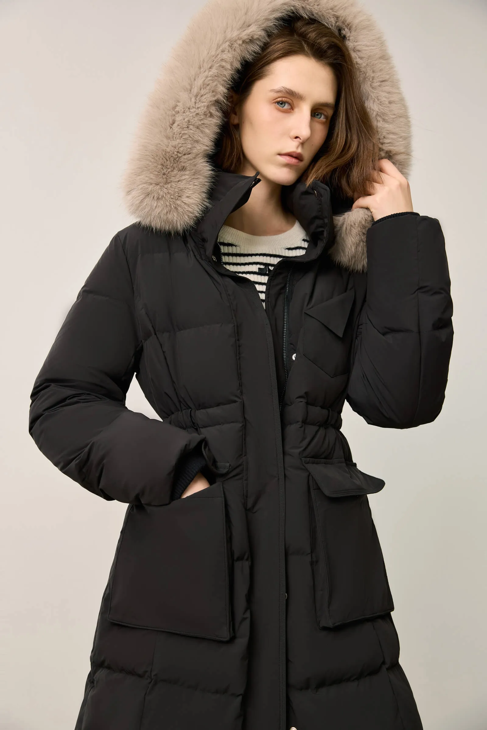 LILY Loose-Fit Down Jacket with Fox Fur Trim