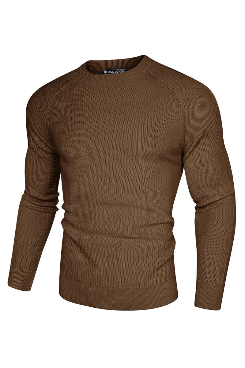 Men Cellular Textured Sweater Long Raglan Sleeve Crew Neck Kitted Tops